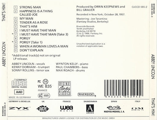 Abbey Lincoln : That's Him (CD, Album, RE, RM)