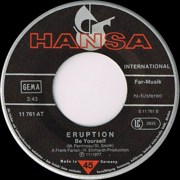 Eruption (4) Featuring Precious Wilson : I Can't Stand The Rain (7", Single)