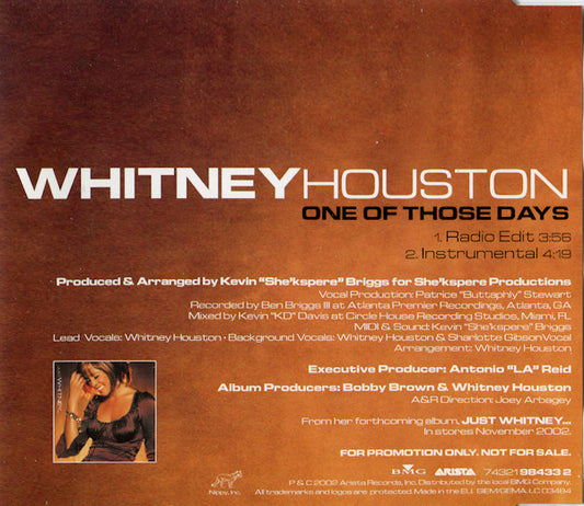 Whitney Houston : One Of Those Days (CD, Single, Promo)