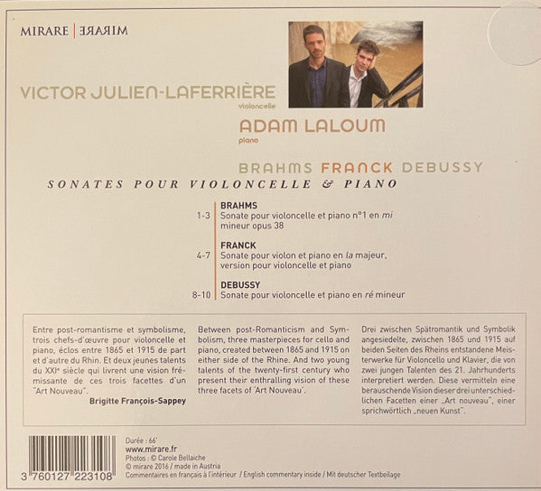 Johannes Brahms, César Franck - Claude Debussy, Adam Laloum, Victor Julien-Laferrière : Sonates Pour Violoncelle & Piano (CD, Album)