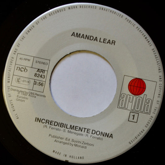 Amanda Lear : Incredibilmente Donna (7", Single)