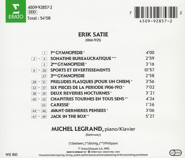 Erik Satie - Michel Legrand : Erik Satie By Michel Legrand (CD, Album)