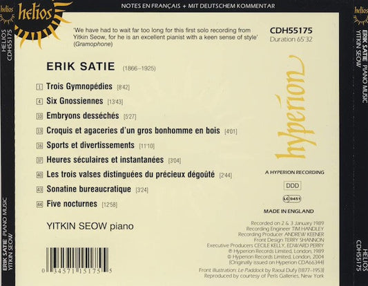 Erik Satie, Yitkin Seow : Piano Music (CD, Album, RE)