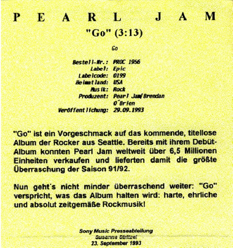 Pearl Jam : Go (CD, Single, Promo)