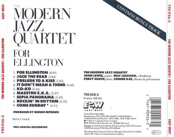 The Modern Jazz Quartet : For Ellington (CD, Album)