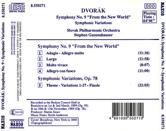 Antonín Dvořák, Slovak Philharmonic Orchestra, Stephen Gunzenhauser : Symphony No. 9 "From The New World", Symphonic Variations (CD, Album)