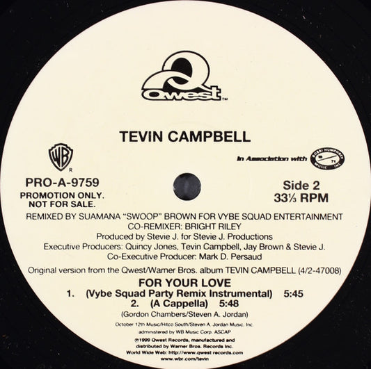 Tevin Campbell : For Your Love (Remixes) (12", Promo)