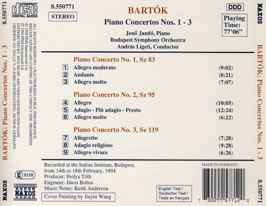 Béla Bartók, Jenö Jandó, Budapest Symphony Orchestra, András Ligeti : Piano Concertos Nos. 1-3 (CD, Album, Son)