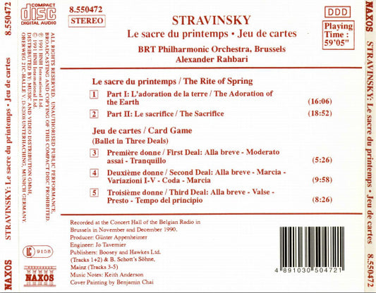 Igor Stravinsky, Belgian Radio And Television Philharmonic Orchestra, Alexander Rahbari : Le Sacre Du Printemps • Jeu De Cartes (CD, Album)