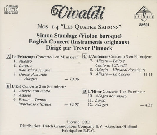 Antonio Vivaldi / The English Concert, Simon Standage, Trevor Pinnock : Vivaldi - Les Quatre Saisons (CD, Album)