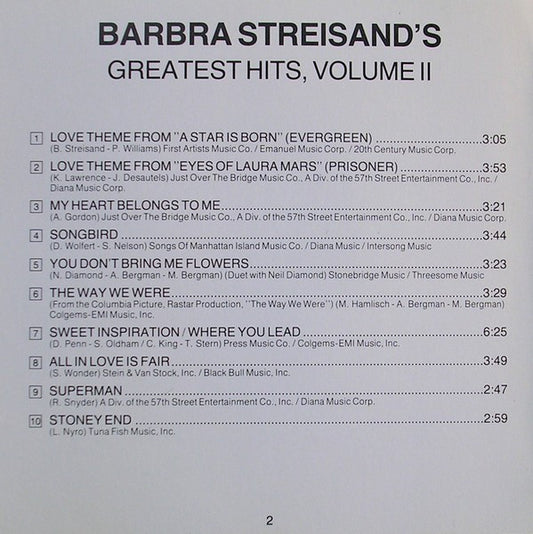 Barbra Streisand : Barbra Streisand's Greatest Hits - Volume 2 (CD, Comp)