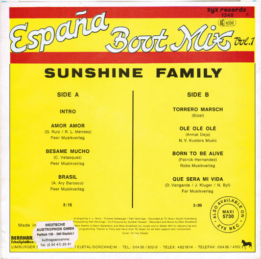 Sunshine Family : España Boot Mix Vol. 1 (7", Single)