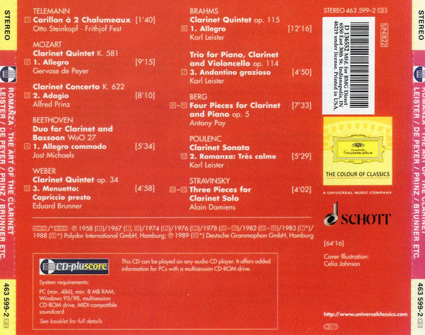 Karl Leister, Gervase de Peyer, Alfred Prinz & Eduard Brunner : Romanza The Art Of The Clarinet (CD, Comp, Club, BMG)