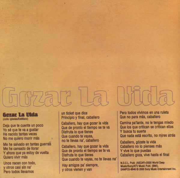 Julio Iglesias : Gozar La Vida (CD, Single, Promo)