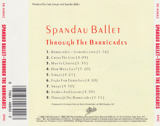 Spandau Ballet : Through The Barricades (CD, Album)