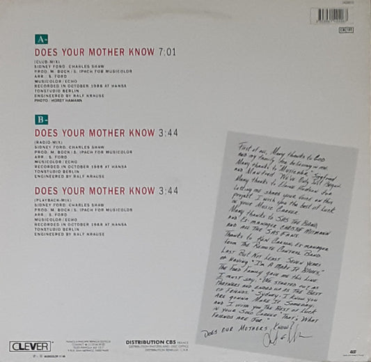 Charles Shaw : Does Your Mother Know? (Version Originale) (12", Maxi)