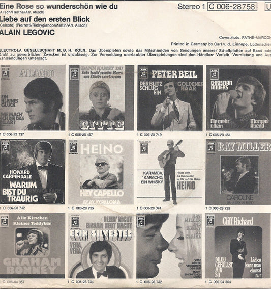 Alain Legovic : Eine Rose So Wunderschön Wie Du / Liebe Auf Den Ersten Blick (7", Single)