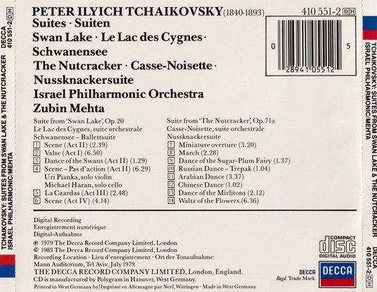 Pyotr Ilyich Tchaikovsky, Israel Philharmonic Orchestra, Zubin Mehta : Suites From Swan Lake & The Nutcracker (CD, Album)
