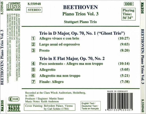 Ludwig van Beethoven, Stuttgarter Klaviertrio : Piano Trios Volume 3 (Op. 70, Nos. 1 "Ghost" & 2) (CD, Album)