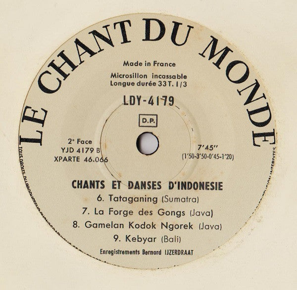 Various : Chants Et Danses D'Indonésie (7")