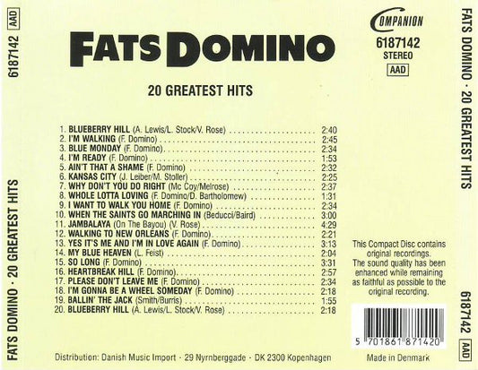 Fats Domino : 20 Greatest Hits (CD, Comp, RM)