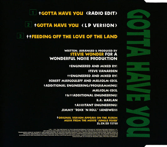 Stevie Wonder : Gotta Have You (CD, Maxi)