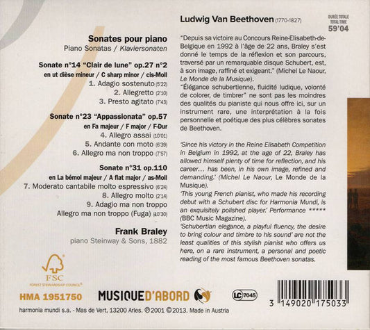 Ludwig van Beethoven, Frank Braley : Piano Sonatas (CD)