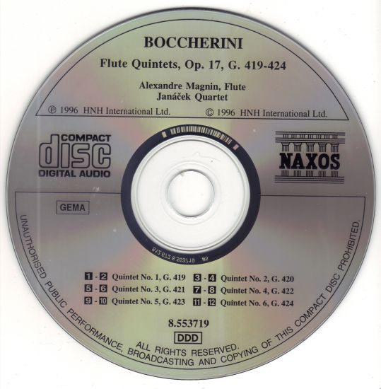 Luigi Boccherini, Alexandre Magnin, Janáček Quartet : Flute Quintets, Op. 17 (CD, Album)
