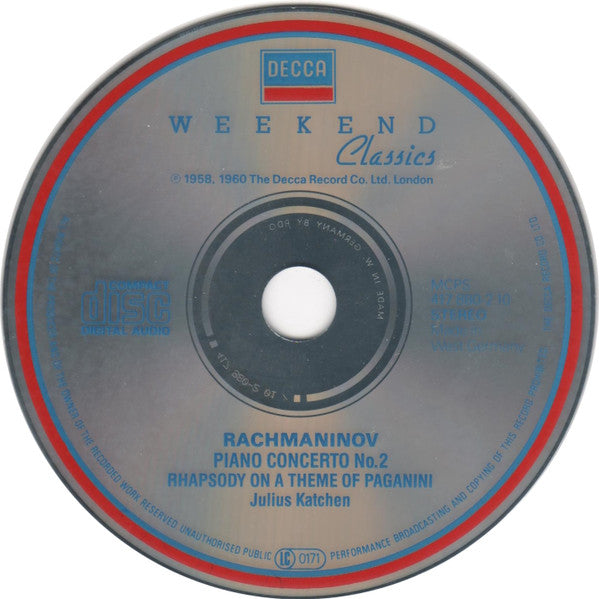 Rachmaninov*, Julius Katchen : Piano Concerto No. 2 / Rhapsody On A Theme Of Paganini (CD, Comp)