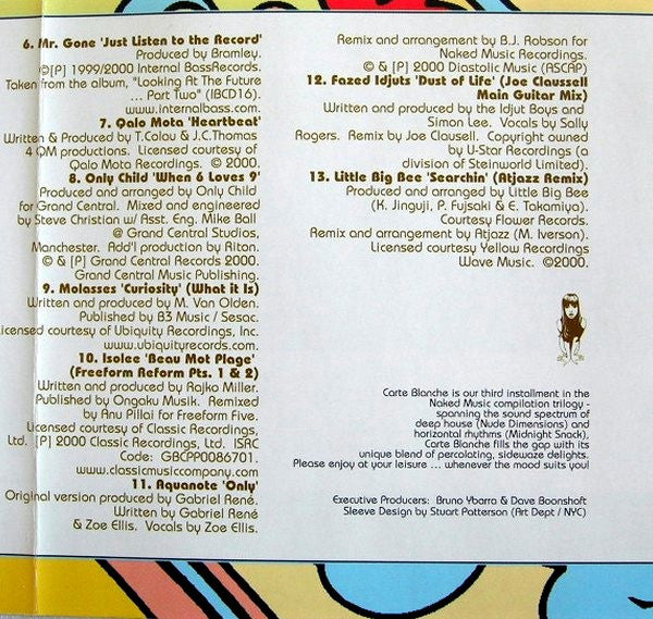 Various : Naked Music Presents Carte Blanche Volume One (CD, Comp, Mixed)