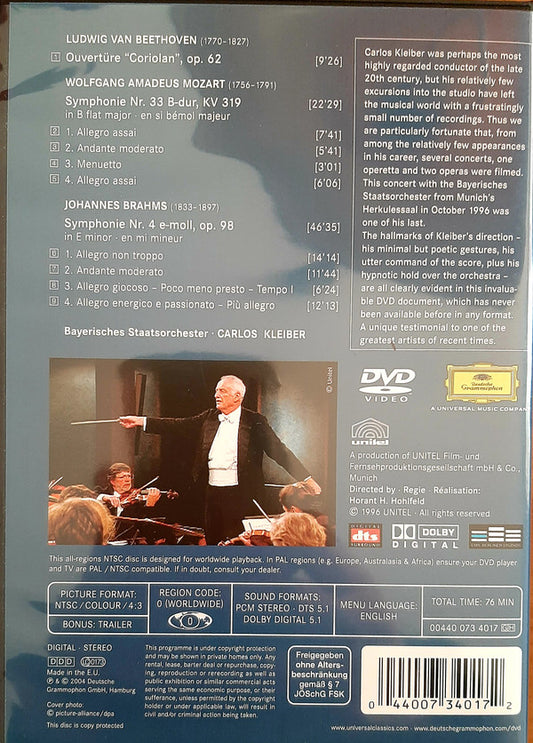 Carlos Kleiber, Bayerisches Staatsorchester : Mozart ,Brahms ,Beethoven- Kleiber's Legendary 1996 Munich Concert (DVD-V, Multichannel, NTSC, All)