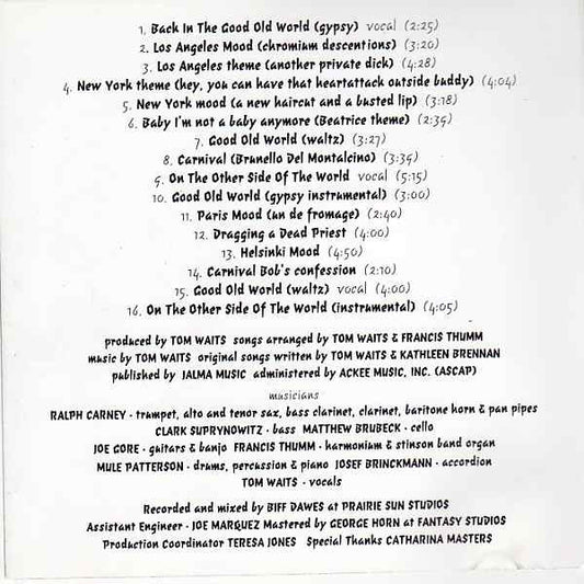 Tom Waits : Night On Earth (Original Soundtrack Recording) (CD, Album, RE)