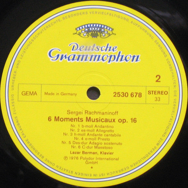 Sergei Prokofiev / Sergei Vasilyevich Rachmaninoff, Lazar Berman : Sonate Nr. 8 B-dur = B Flat Major / 6 Moments Musicaux (LP)