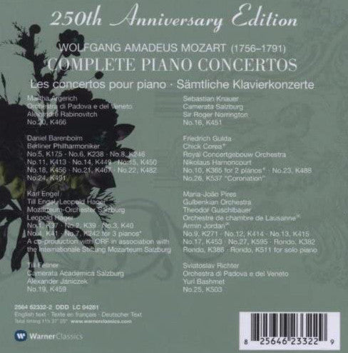 Wolfgang Amadeus Mozart : Mozart 250th Anniversary Edition Complete Piano Concertos (Box, Comp, S/Edition + CD, Dlx)