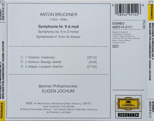 Anton Bruckner - Berliner Philharmoniker, Eugen Jochum : Symphonie Nr. 9 (CD, Album, RE, RM)