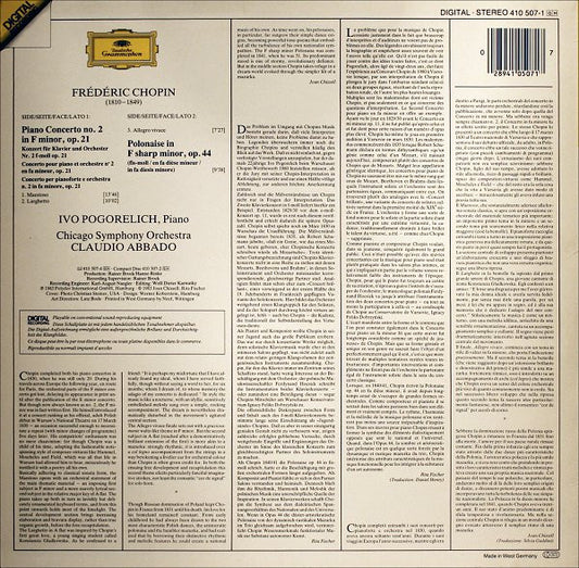 Frédéric Chopin, Chicago Symphony Orchestra, Ivo Pogorelich · Claudio Abbado : Piano Concerto = Klavierkonzert No. 2 / Polonaise Op. 44 (LP)