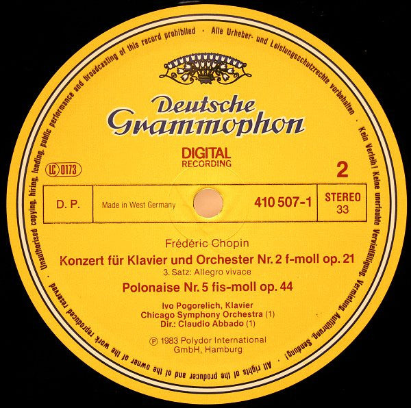 Frédéric Chopin, Chicago Symphony Orchestra, Ivo Pogorelich · Claudio Abbado : Piano Concerto = Klavierkonzert No. 2 / Polonaise Op. 44 (LP)