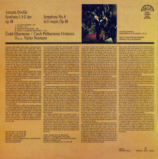 Antonín Dvořák - The Czech Philharmonic Orchestra, Václav Neumann : Symfonie č. 8 / Eighth Symphony (LP, RP)