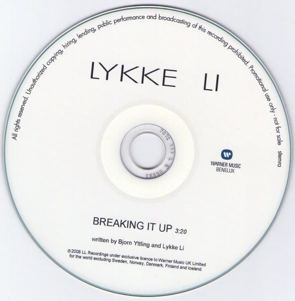 Lykke Li : Breaking It Up (CDr, Single, Promo)
