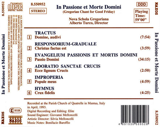 Nova Schola Gregoriana, Alberto Turco : In Passione Et Morte Domini (Gregorian Chant For Good Friday) (CD, Album)