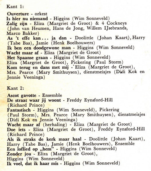 Wim Sonneveld, Margriet De Groot & Johan Kaart : De Originele Nederlandse Versie Van My Fair Lady (LP, Mono)