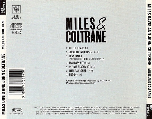 Miles Davis And John Coltrane : Miles & Coltrane (CD, Comp, Mono, RM)