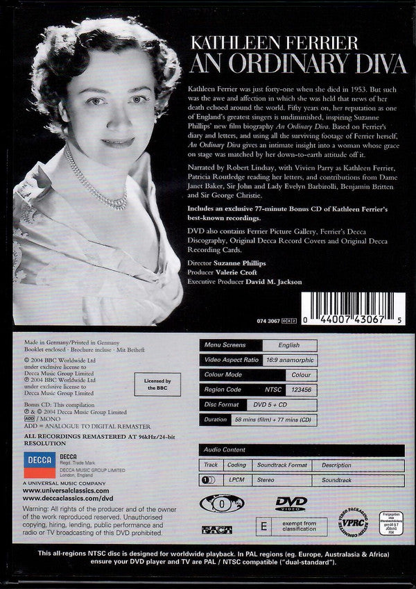 Kathleen Ferrier : An Ordinary Diva (DVD-V, NTSC, All + CD, Comp, Mono)