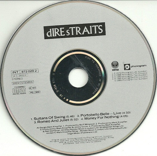 Dire Straits : Sultans Of Swing / Portobello Belle - Live / Romeo And Juliet / Money For Nothing (CD, Single)