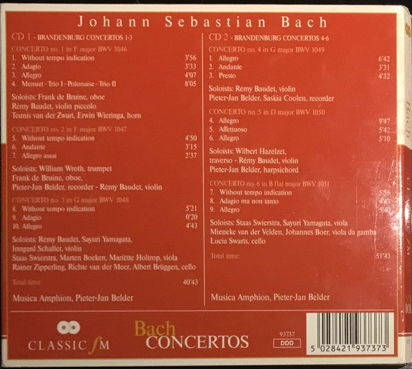 Johann Sebastian Bach - Musica Amphion, Pieter-Jan Belder : Concertos - Brandenburg Concertos (3xCD, Album)