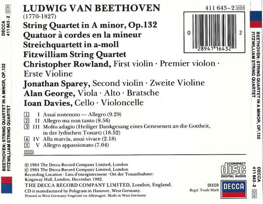 Fitzwilliam String Quartet, Beethoven* : String Quartet No. 15 Op. 132 (CD, Album)
