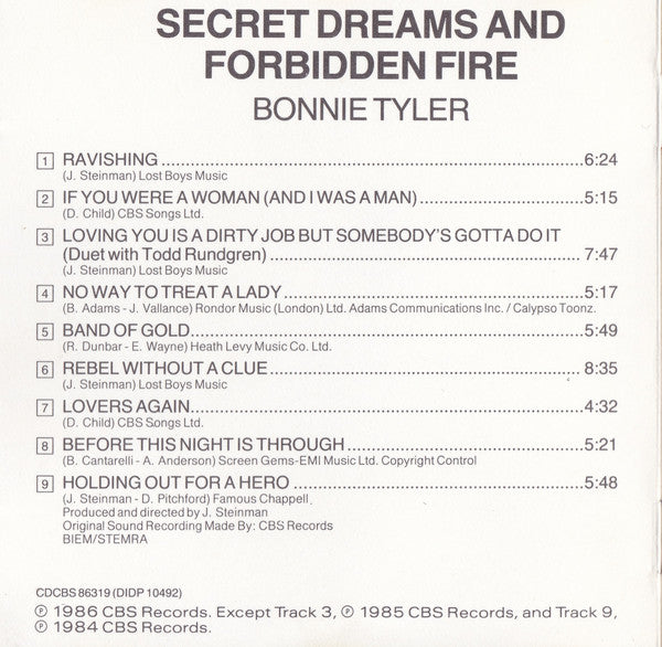 Bonnie Tyler : Secret Dreams And Forbidden Fire (CD, Album)