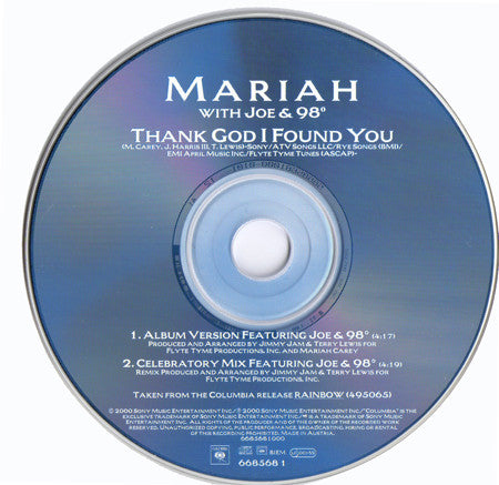 Mariah Carey With Joe & 98 Degrees : Thank God I Found You (CD, Single, Car)