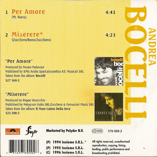 Andrea Bocelli : Per Amore (CD, Single)