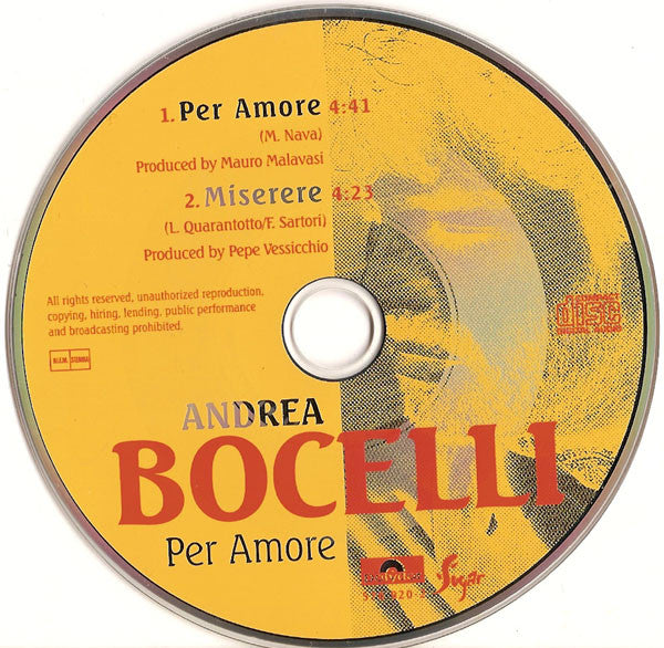 Andrea Bocelli : Per Amore (CD, Single)